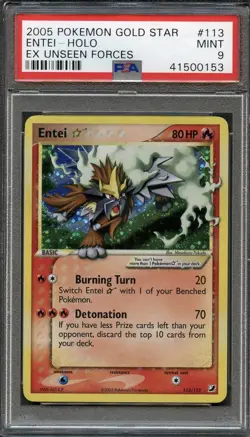 Pokemon Entei Gold Star EX Unseen Forces Holo Ultra Rare #113 PSA 9 Mint - Image 1