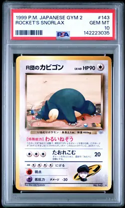 1999 POKEMON JPN GYM 2 #143 ROCKET'S SNORLAX PSA 10 - Image 1