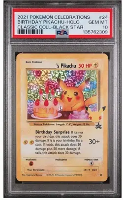 2021 POKEMON 25TH CELEBRATIONS BIRTHDAY PIKACHU HOLO 24 CLASSIC BLK STAR PSA 10 - Image 1