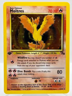 Moltres 12/62 Fossil 1st Edition Holo Rare WotC 1999 Vintage Pokemon TCG Card - Image 1