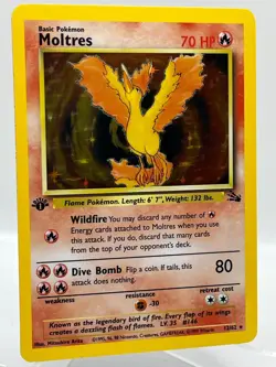 Moltres 12/62 Fossil 1st Edition Holo Rare WotC 1999 Vintage Pokemon TCG Card - Image 2