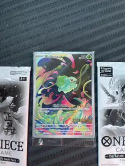 One Piece OP14 The Azure Sea's Seven 2 Packs & Bulbasaur Mega Evolution Promos - Image 1