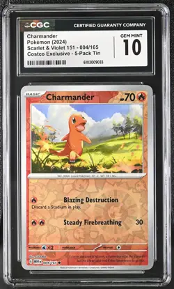 Charmander 004/165 Pokemon 151 Costco Exclusive Cosmos Holo CGC 10 - Image 1