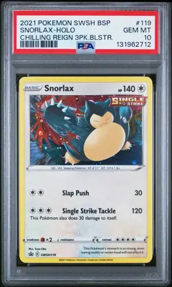 2021 Pokemon Swsh Black Star Promo Snorlax Holo Chilling Reign 3PK. PSA 10 #119 - Image 1