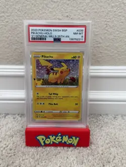 2020 POKEMON SWSH BSP PIKACHU HOLO '21 GENERAL MILLS 25TH ANNIVERSARY #039 PSA 8 - Image 1
