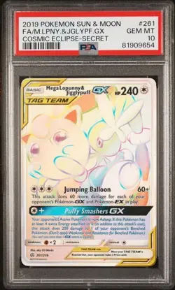 PSA 10 - 2019 Pokemon Cosmic Eclipse MEGA LOPUNNY & JIGGLYPUFF GX #261 (9654) - Image 1
