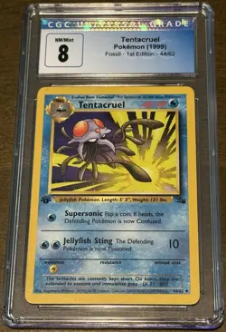 Tentacruel Blue Label CGC 8 NM/Mint Fossil 1st Edition 44/62 Pokemon TCG 1999 - Image 1
