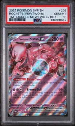 Pokemon TCG Team Rockets Mewtwo EX 205 Black Star Promo Card PSA 10 - Image 1
