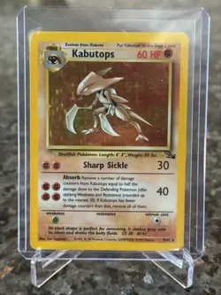 intage 1999 WOTC Pokemon TCG Fossil Set Kabutops Holofoil Card #9/62 Rare - Image 1