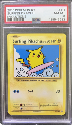 SURFING PIKACHU 2016 POKEMON XY EVOLUTIONS RARE 111/108 PSA 8 - Image 1