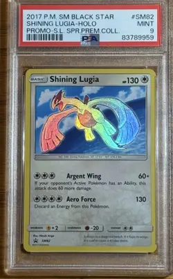 2017 POKEMON SM BLACK STAR PROMO #SM82 SHINING LUGIA-HOLO PROMO PSA 9 - Image 1