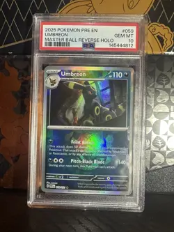 2025 POKEMON PRE EN-PRISMATIC EVOLUTIONS MASTER BALL REVERSE HOLO UMBREON PSA 10 - Image 1