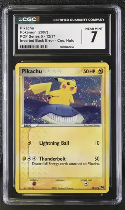 CGC 7 Pikachu 2007 POP Series 5 Holo 12/17 Inverted Back Error Pokemon Card - Image 1