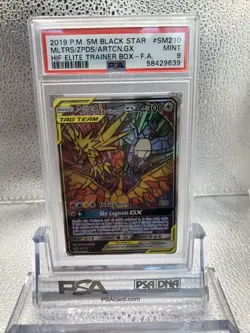Pokemon Stained Glass Tag Team Moltres, Zapdos, Articuno SM210 PSA 9 Mint - Image 1