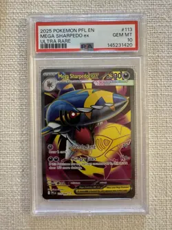 2025 POKEMON PFL EN-PHANTASMAL FLAMES ULTRA RARE #113 MEGA SHARPEDO EX PSA 10 - Image 1
