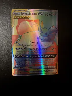 Pokemon Eevee & Snorlax GX TAG TEAM Secret Rare SM Team Up Holo 191/181 - Image 1