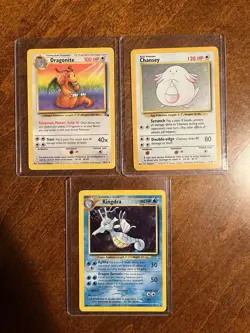 Pokemon TCG Base Set Chansey Holo 3/102, Dragonite 19/62, And Kingdra Holo 8/111 - Image 1