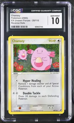 CGC 10 Chansey EX Unseen Forces 20/115 Reverse Holo Stamped Pokemon Card - Image 1