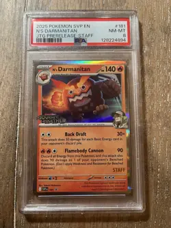 PSA 8 N's Darmanitan Jtg Prerelease-Staff 181 2025 Pokemon SVP Promo 114456237 - Image 1