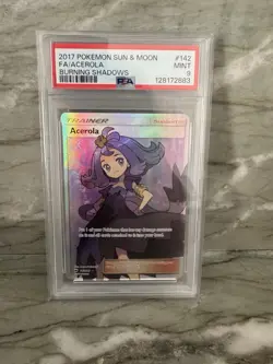 Acerola 142/147 Sun & Moon Burning Shadows Full Art Holo Pokemon Card PSA 9 Mint - Image 1