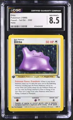 Ditto 3/62 Holo Rare 1st Edition Fossil Set Pokemon TCG Card CGC 8.5 NM/MINT+ - Image 1