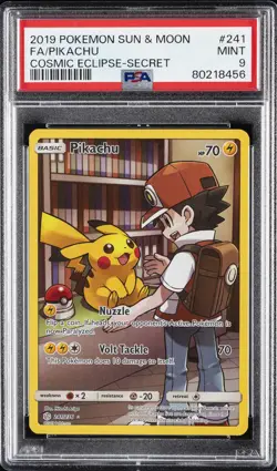 2019 POKEMON SUN & MOON COSMIC ECLIPSE SECRET #241 FULL ART/PIKACHU PSA 9 - Image 1
