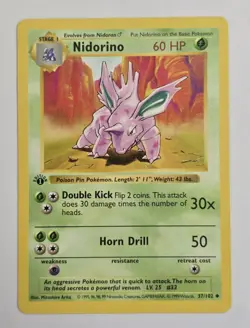 Pokemon NIDORINO 37/102 1st Edition Base Set (Shadowless) - Light Play 🍒 - Image 2