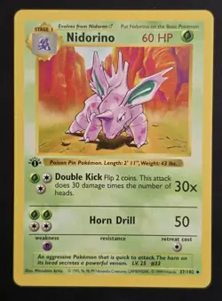 Pokemon NIDORINO 37/102 1st Edition Base Set (Shadowless) - Light Play 🍒 - Image 4