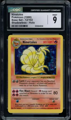 1999 Pokemon Base Set Ninetales Holo Shadowless #12 CGC 9 - Image 1