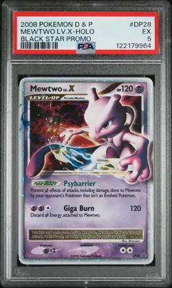 MEWTWO LV.X HOLO #DP28 2008 POKEMON DIAMOND & PEARL BLACK STAR PROMO PSA 5 - Image 1