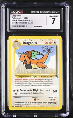 1999 Pokemon Dragonite Black Star Movie Promos Mewtwo Strikes Back CGC 7 - Image 1