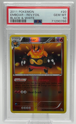 2011 POKEMON BLACK & WHITE #20 EMBOAR REVERSE FOIL PSA 10 GEM MINT - Image 1