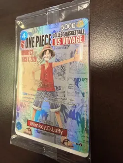One Piece Monkey.D.Luffy College Basketball US Voyage P-055 Promo Card SEALED - Image 2