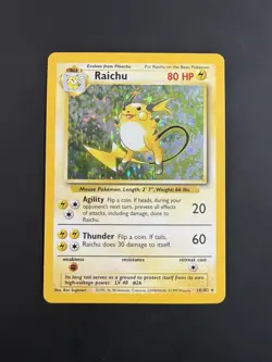 Raichu Holo Base Set Pokemon 14/102 Rare WOTC English LP Excellent - Image 1