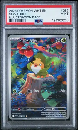 2025 POKEMON WHT EN-WHITE FLARE ILLUSTRATION RARE #087 SEWADDLE PSA 9 - Image 1