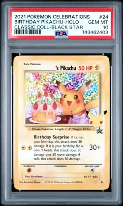 PSA 10 Birthday Pikachu 24 Celebrations Collection Holo 2021 - Image 1