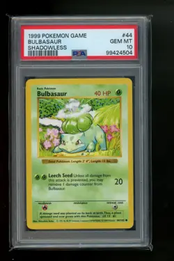 1999 Pokemon Shadowless Bulbasaur Unlimited PSA 10 #44 Vintage TCG WOTC - Image 1