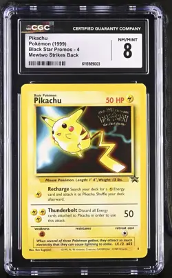 1999 Pokemon Pikachu Black Star Movie Promos Mewtwo Strikes Back CGC 8 - Image 1