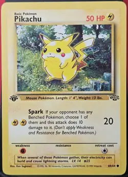 Pokemon Pikachu 50 HP Common 1st Edition Base Set 60/64 Wizards Card 1999 - Image 1