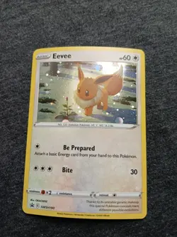 Pokemon TCG Eevee SWSH190 Brilliant Stars Black Star Promo Cosmos Holo Swirl - Image 1