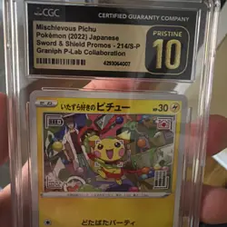 CGC 10 PRISTINE Japanese Mischievous Pichu 214/S-P Graniph P-Lab Pokemon Card - Image 2
