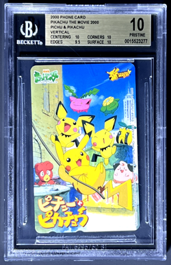 BGS PRISTINE 10 2000 Pokemon Center Phone Card Pikachu & Pichu Vertical - Image 1