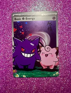 Pokemon Gengar and Clefairy Custom Painted Card FanArt By AstroKardz 1/1 - Image 1