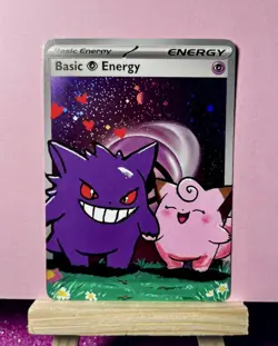 Pokemon Gengar and Clefairy Custom Painted Card FanArt By AstroKardz 1/1 - Image 3