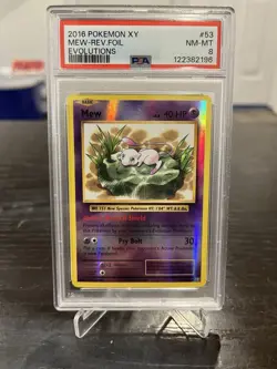 2016 POKEMON XY EVOLUTIONS #53 MEW-REVERSE FOIL PSA 8 - Image 1