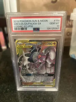 PSA 10 2019 POKEMON SUN & MOON COSMIC ECLIPSE #156 ARCS/DLGA/PALKIA GX - Image 1