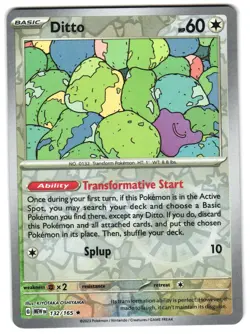 Ditto 132/165 Reverse Holo SV: Scarlet & Violet 151 English Pokemon NM - Image 1