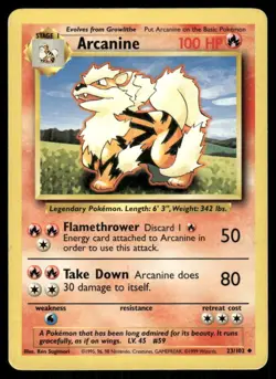 Arcanine 23/102 Base Set Pokemon TCG trading card - Image 1