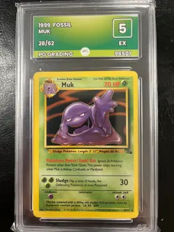Pokemon Muk Fossil Non Holo Rare 28/62 PG Graded 5 WOTC Vintage Card 1999 EX - Image 1