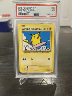 2016 POKEMON XY EVOLUTIONS #111 SURFING PIKACHU PSA 7 - Image 1